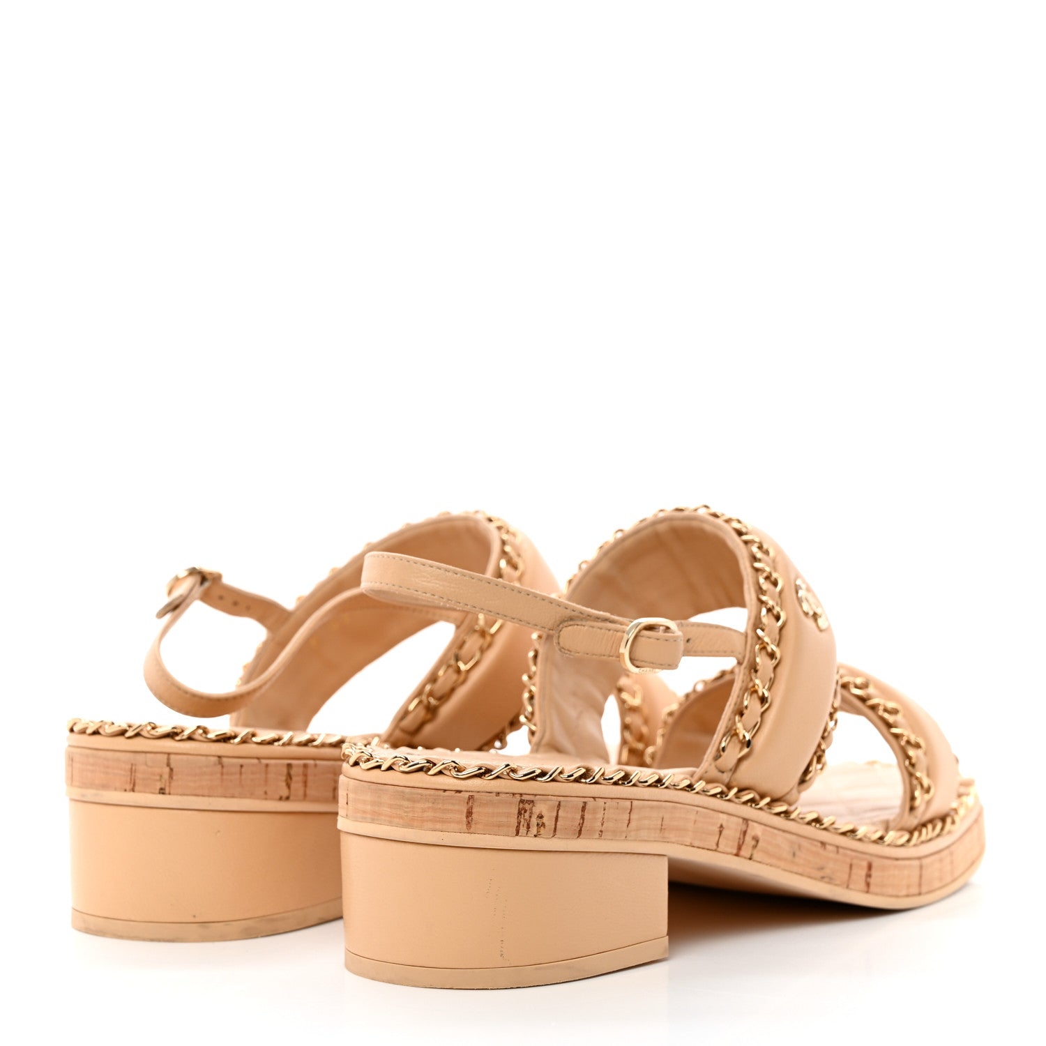 Chanel Lambskin Cork Chain Sandals 39 Beige 4 of 9