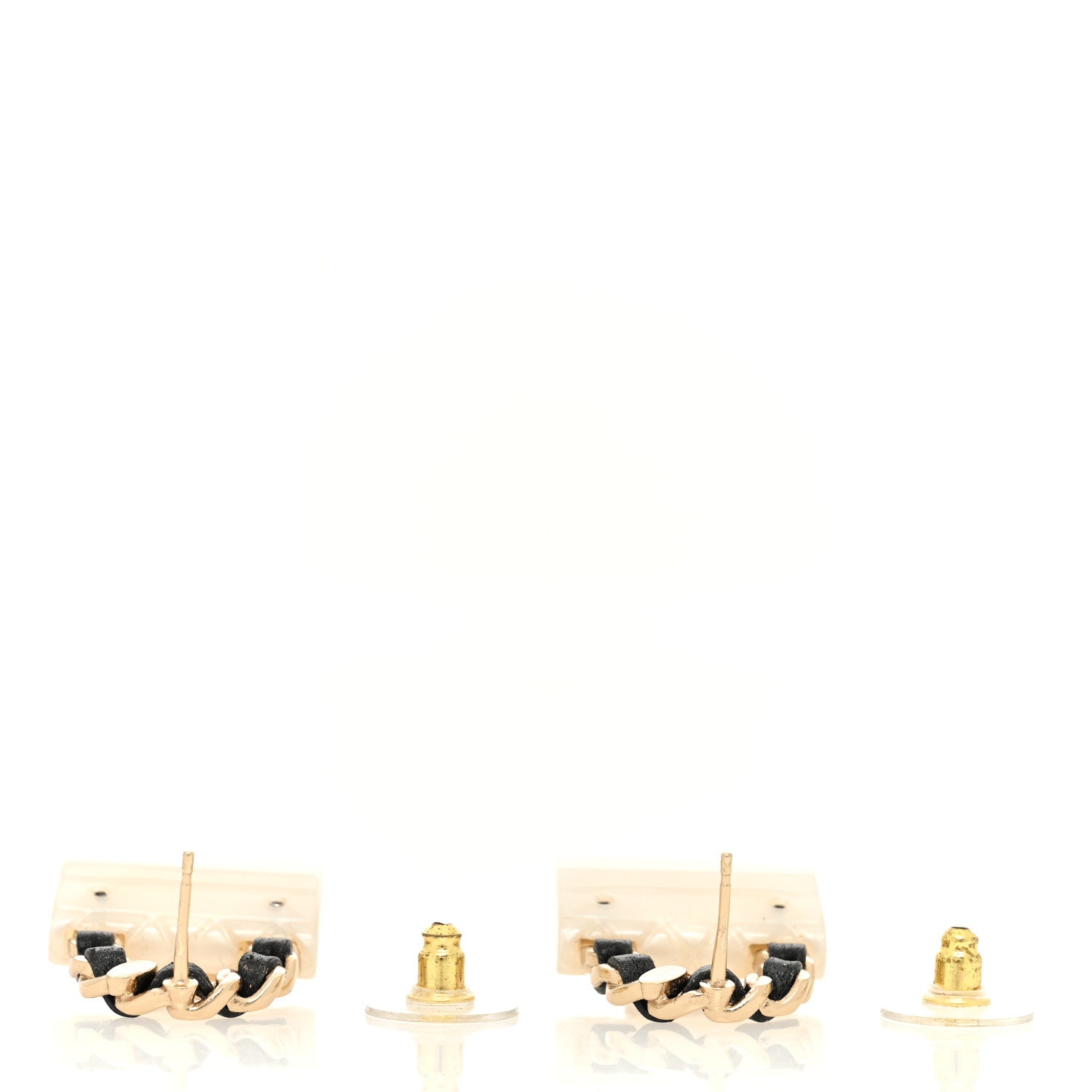 Chanel Metal Resin Lambskin Quilted CC Turnlock Chain Flap Bag Earrings White Gold 3 of 5