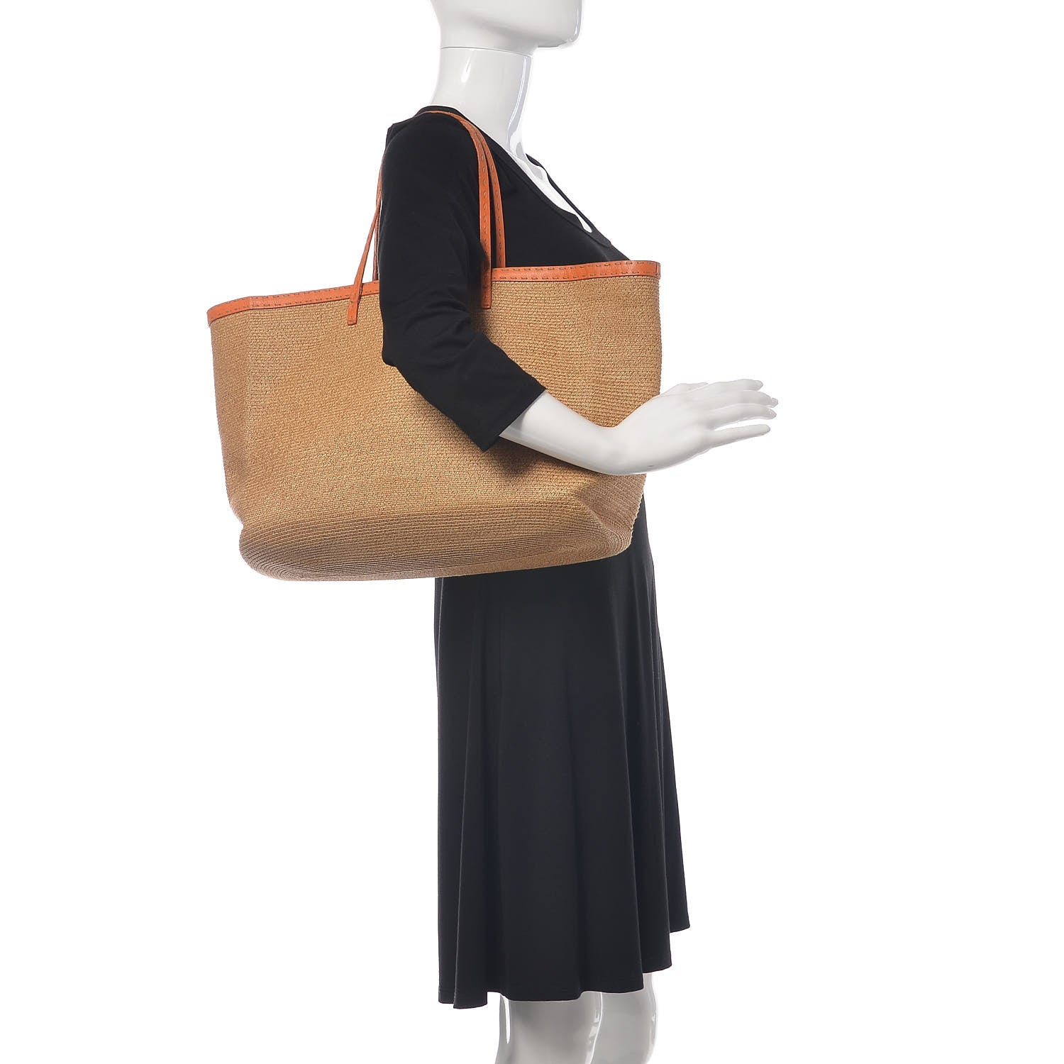 Fendi Raffia Calfskin Romano Selleria Tote Mandarino 2 of 12