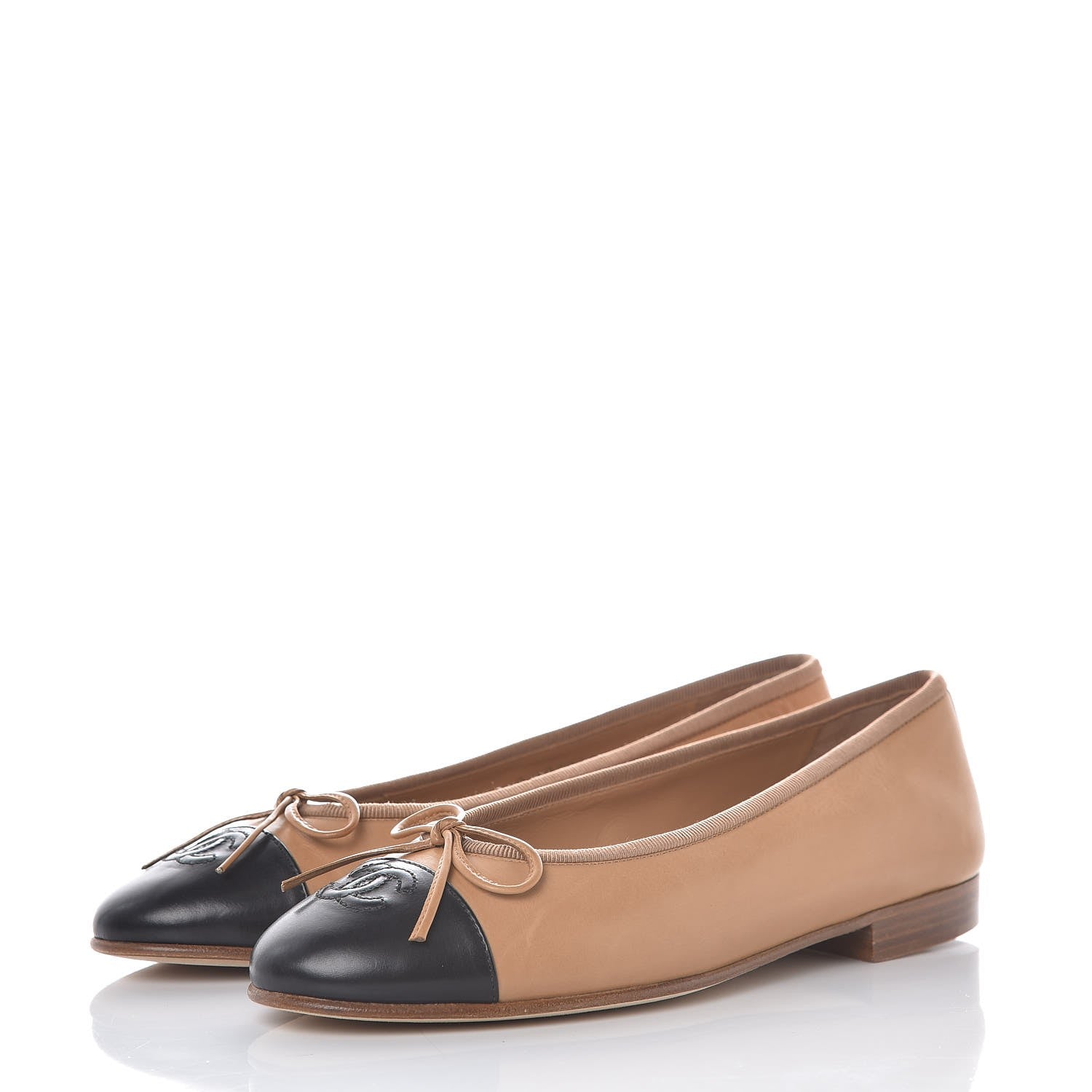 Chanel Lambskin Cap Toe Ballerina Flats 36 Beige Black 3 of 8