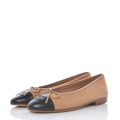 Chanel Lambskin Cap Toe Ballerina Flats 36 Beige Black 3 of 8