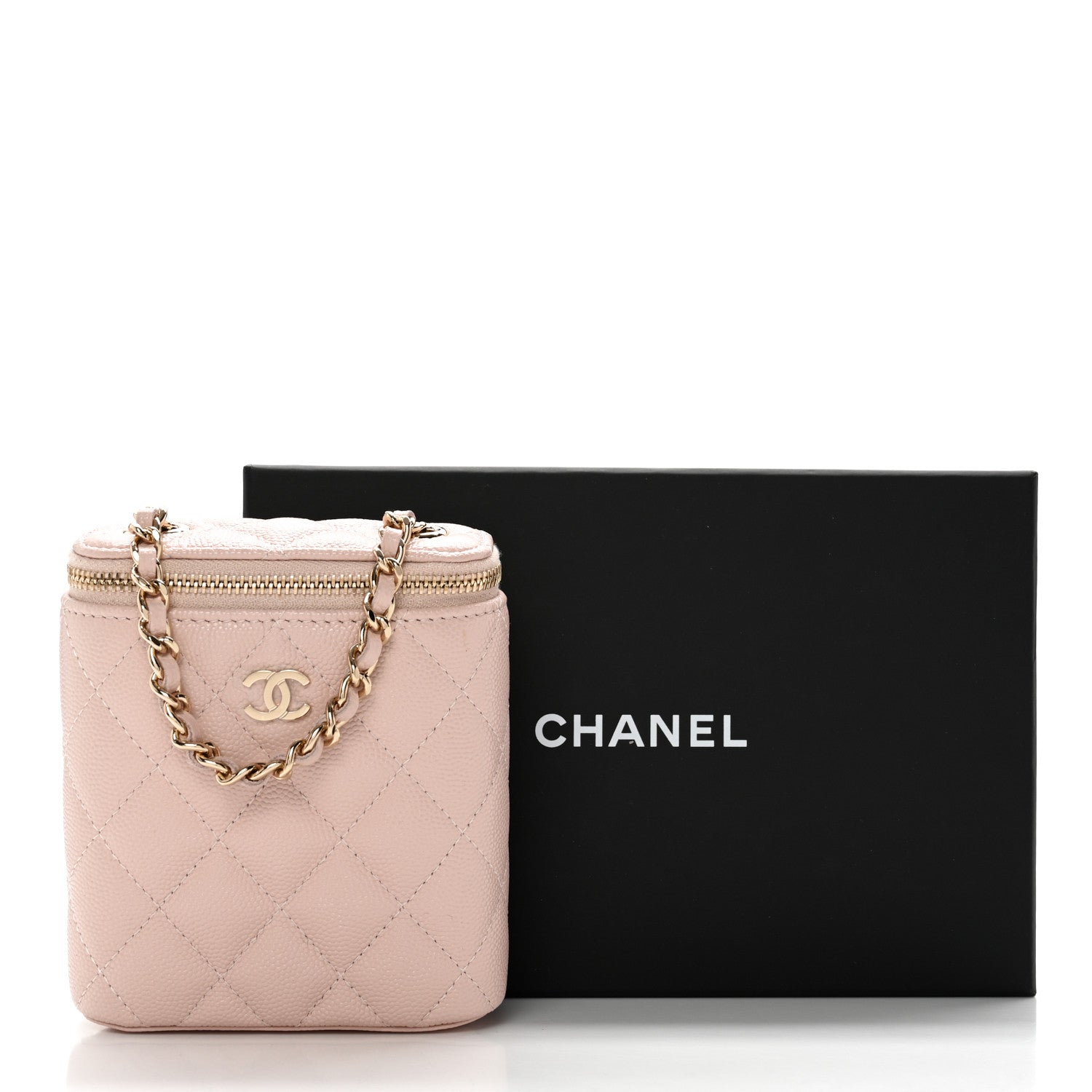 Chanel Caviar Quilted Small Vertical Coco Beauty Vanity Case With Chain Light Pink 9 of 9