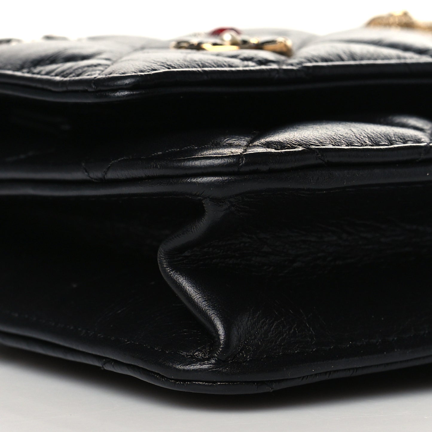 Aged Calfskin Quilted Lucky Charms 2.55 Reissue Wallet On Chain WOC Black