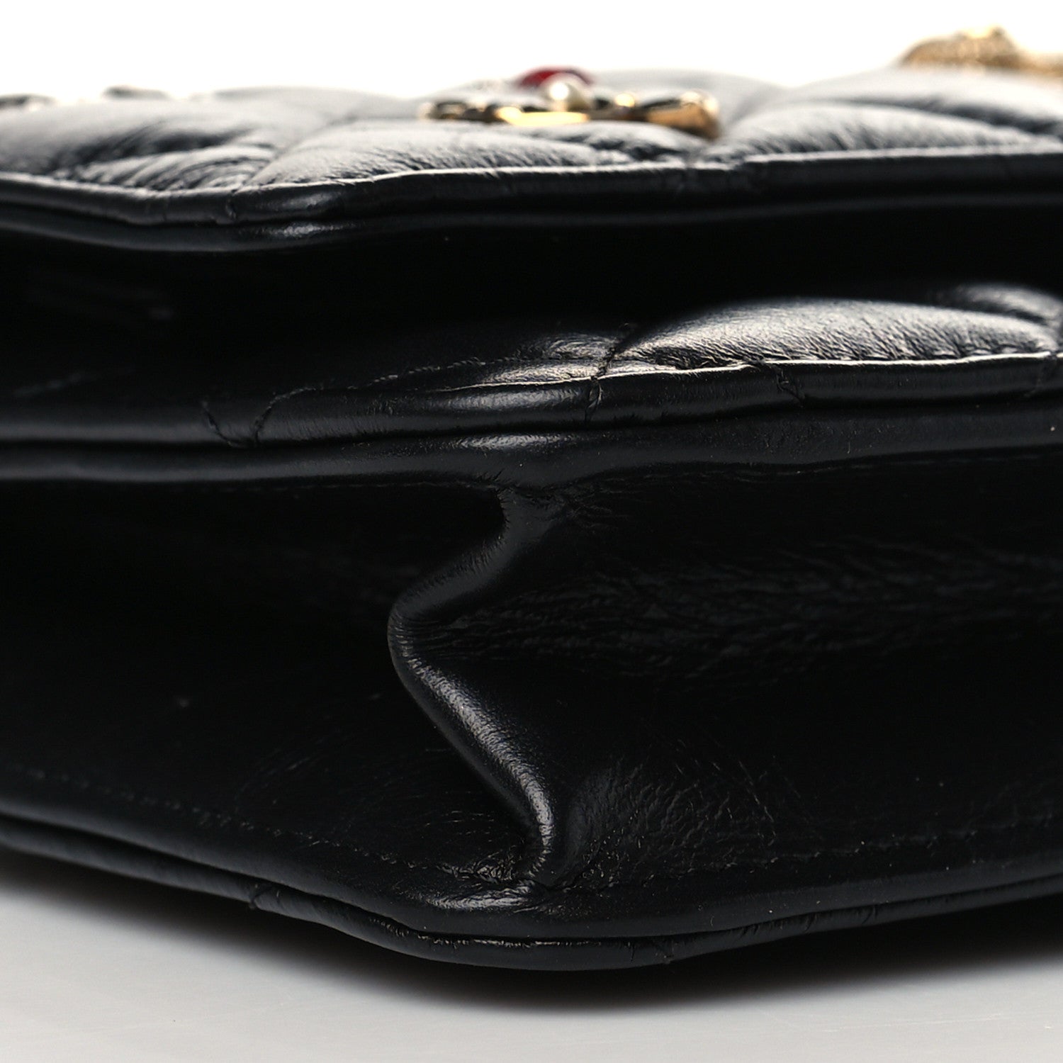 Chanel Aged Calfskin Quilted Lucky Charms 2.55 Reissue Wallet On Chain WOC Black 10 of 11