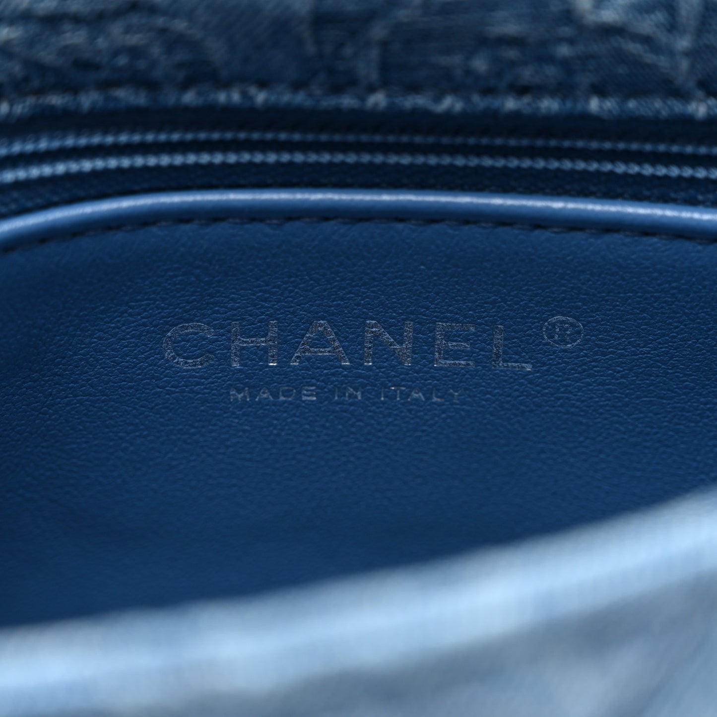 Denim Quilted Camellia Sweetheart Mini Flap Blue