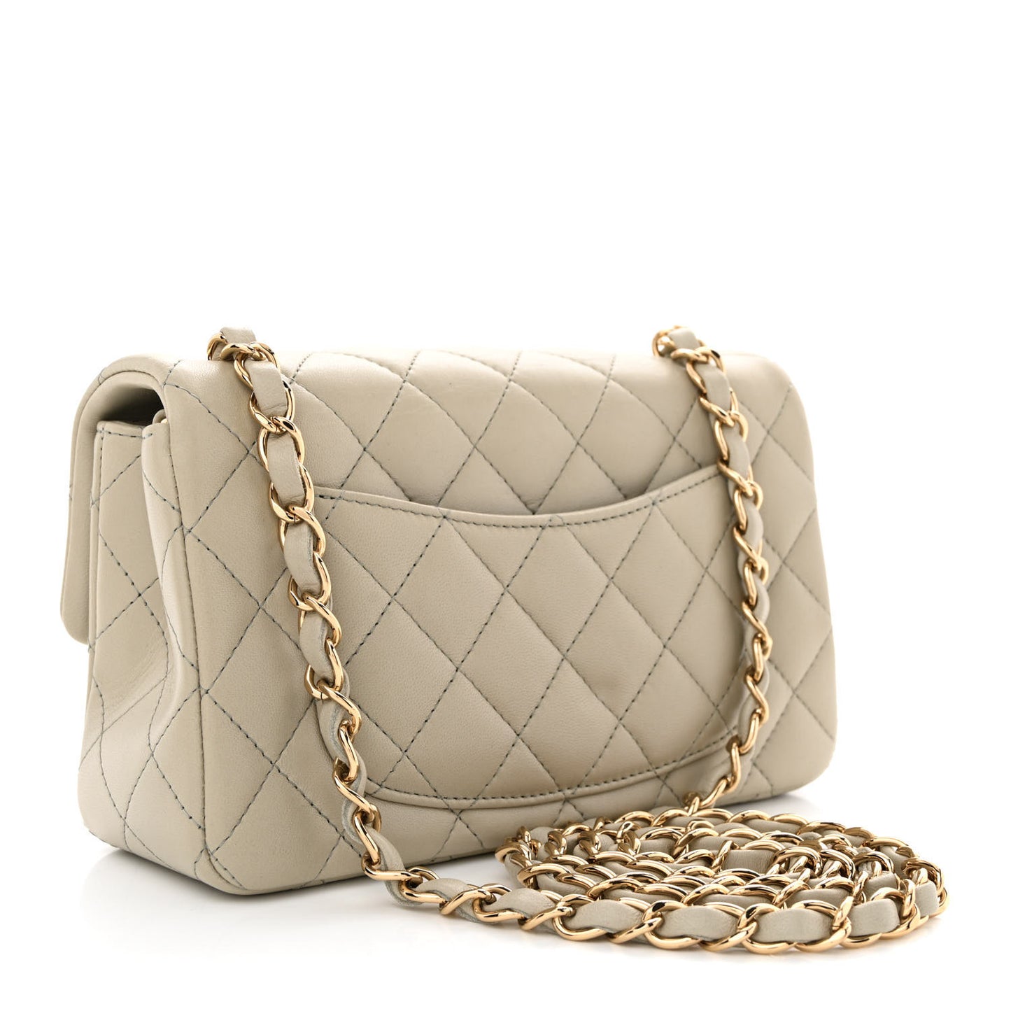 Lambskin Quilted Mini Rectangular Flap Grey