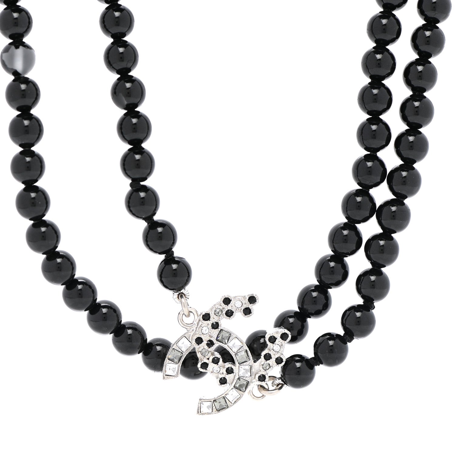 Chanel Ruthenium Crystal Baguette Pearl Beaded CC Long Necklace Black Grey 4 of 6