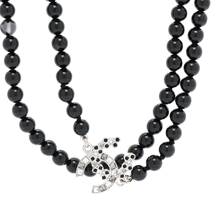 Chanel Ruthenium Crystal Baguette Pearl Beaded CC Long Necklace Black Grey 4 of 6