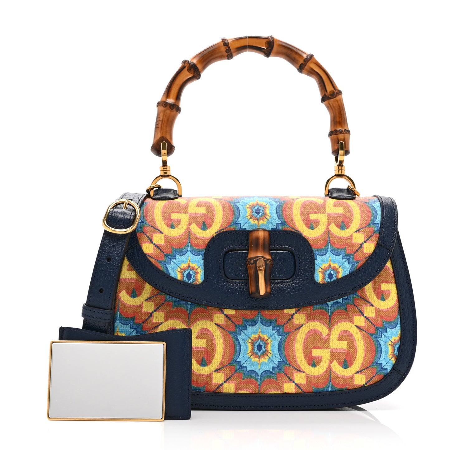 Calfskin Kaleidoscope Medium Bamboo 1947 Top Handle Bag Blue Orange Multicolor Blue Agata