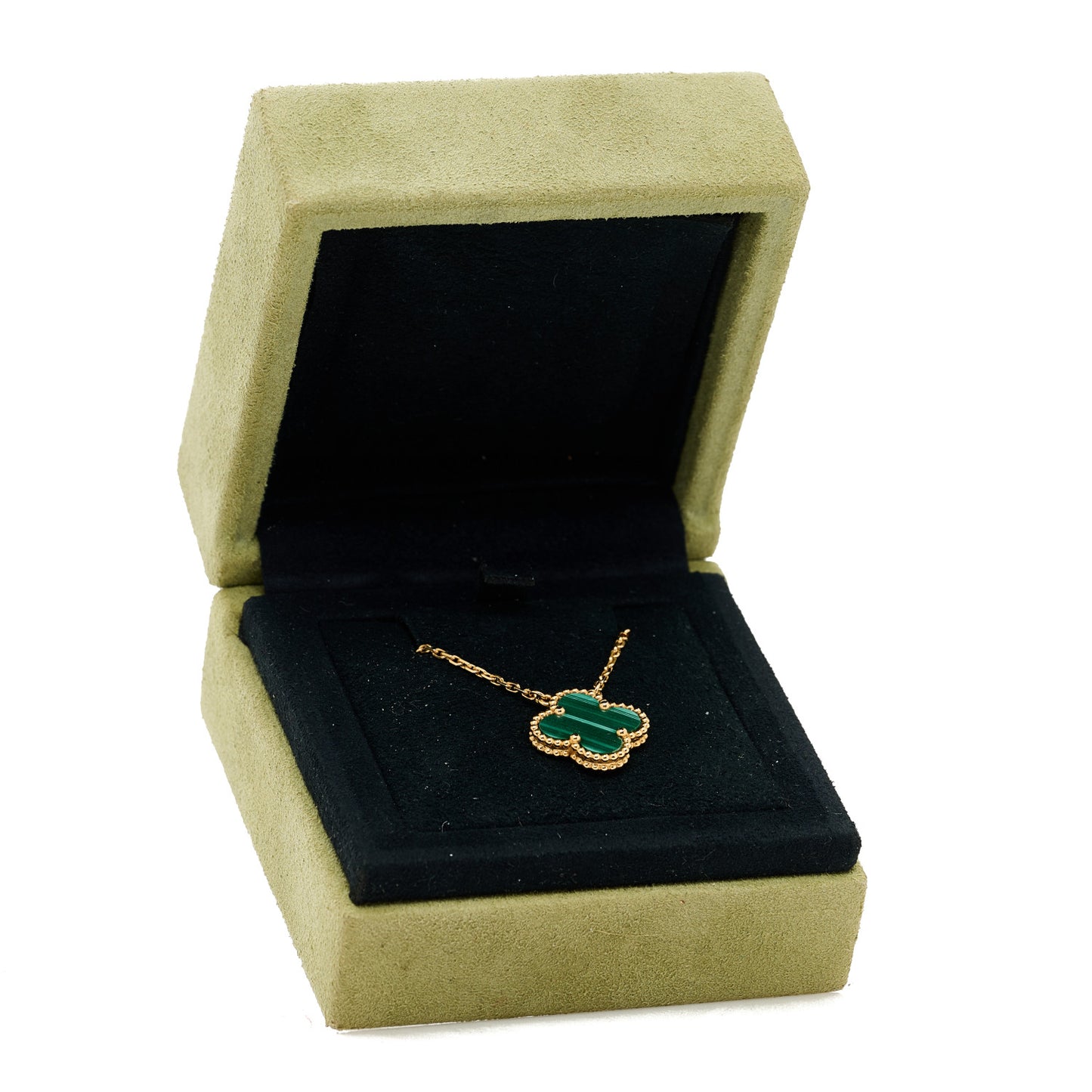 18K Yellow Gold Malachite Vintage Alhambra Pendant Necklace
