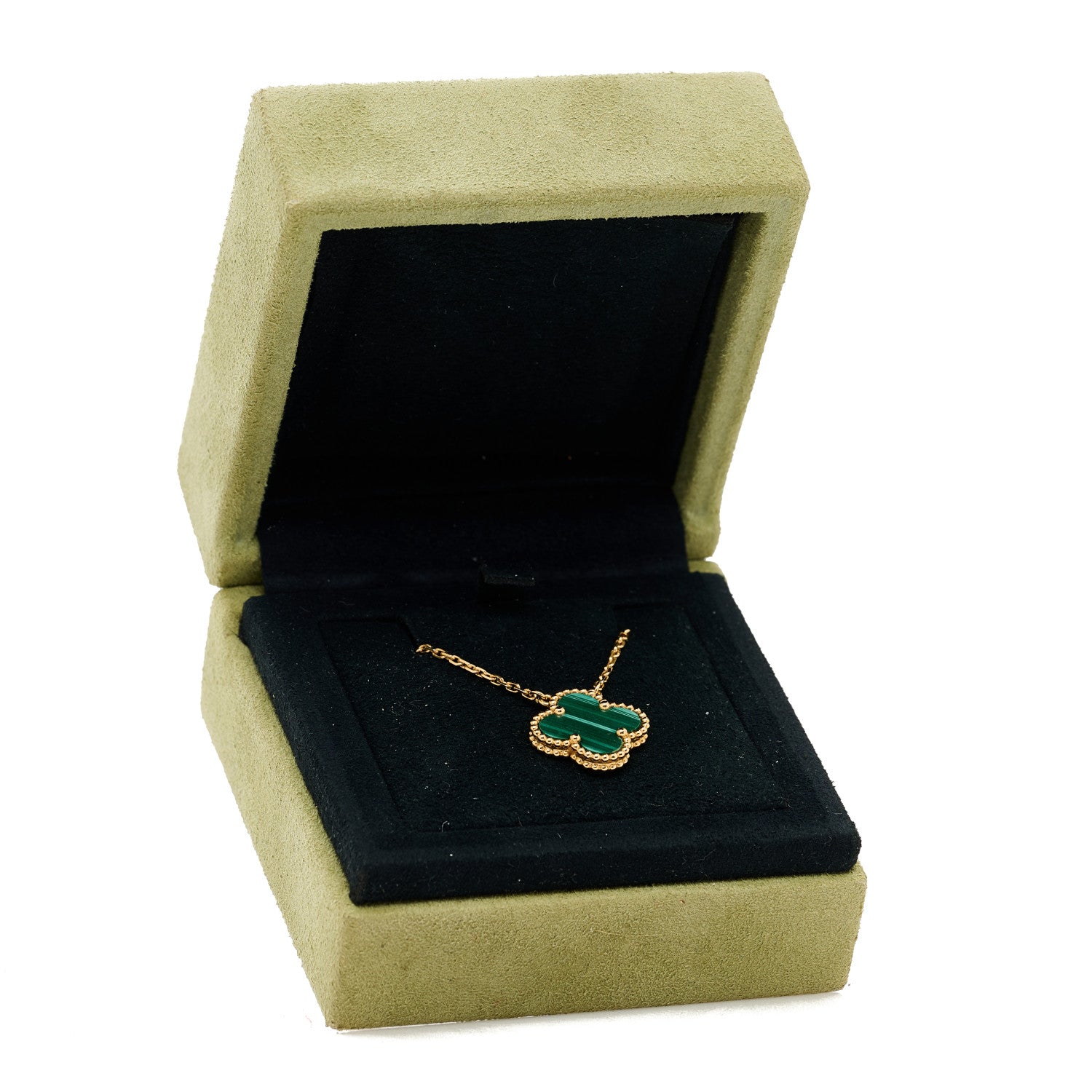 Van Cleef & Arpels 18K Yellow Gold Malachite Vintage Alhambra Pendant Necklace 6 of 6