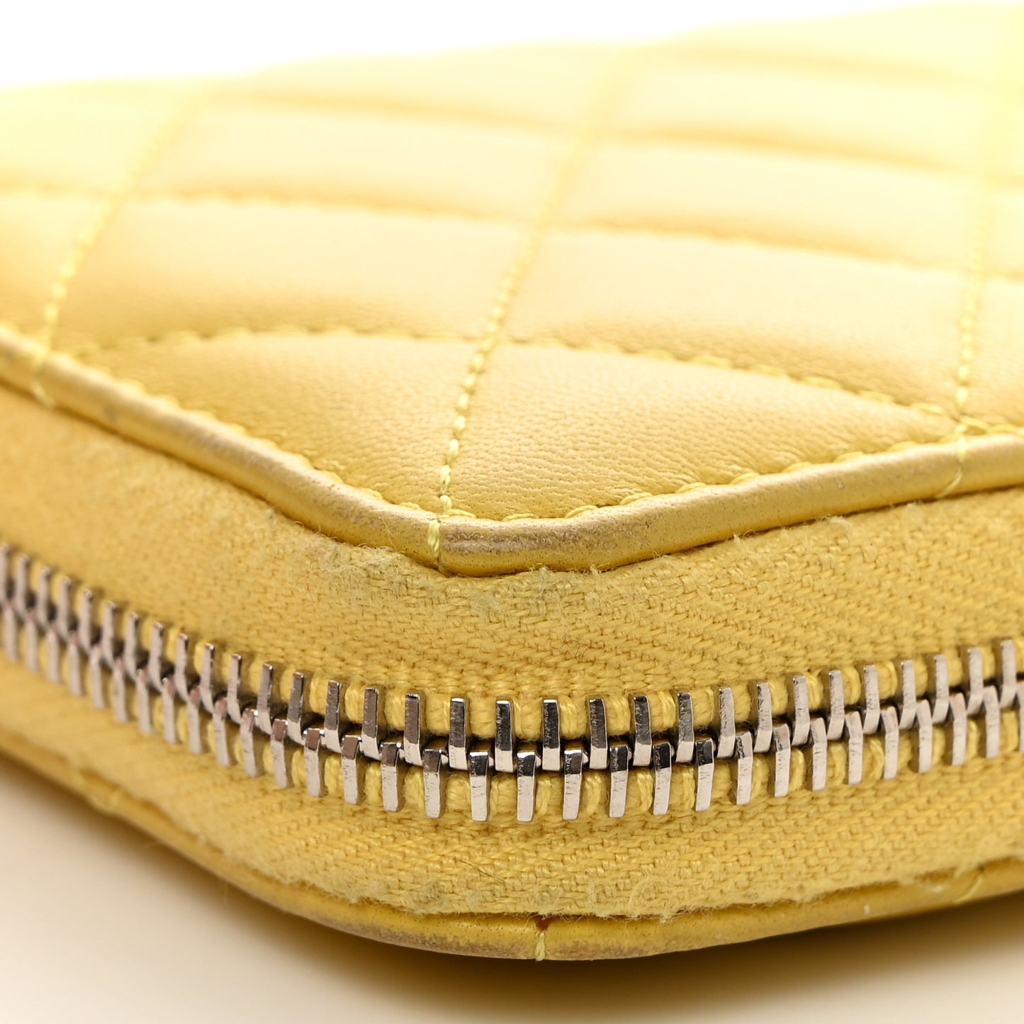 Lambskin Quilted Large Gusset Zip Around Wallet Yellow