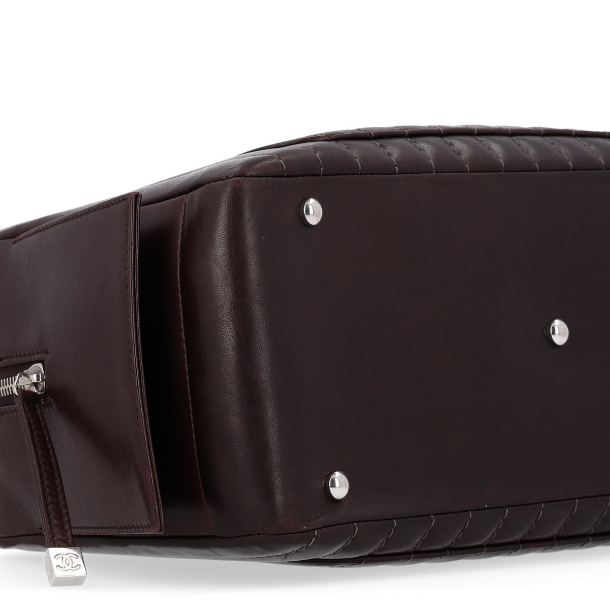 Lambskin Vertical Quilted Mademoiselle Satchel Brown