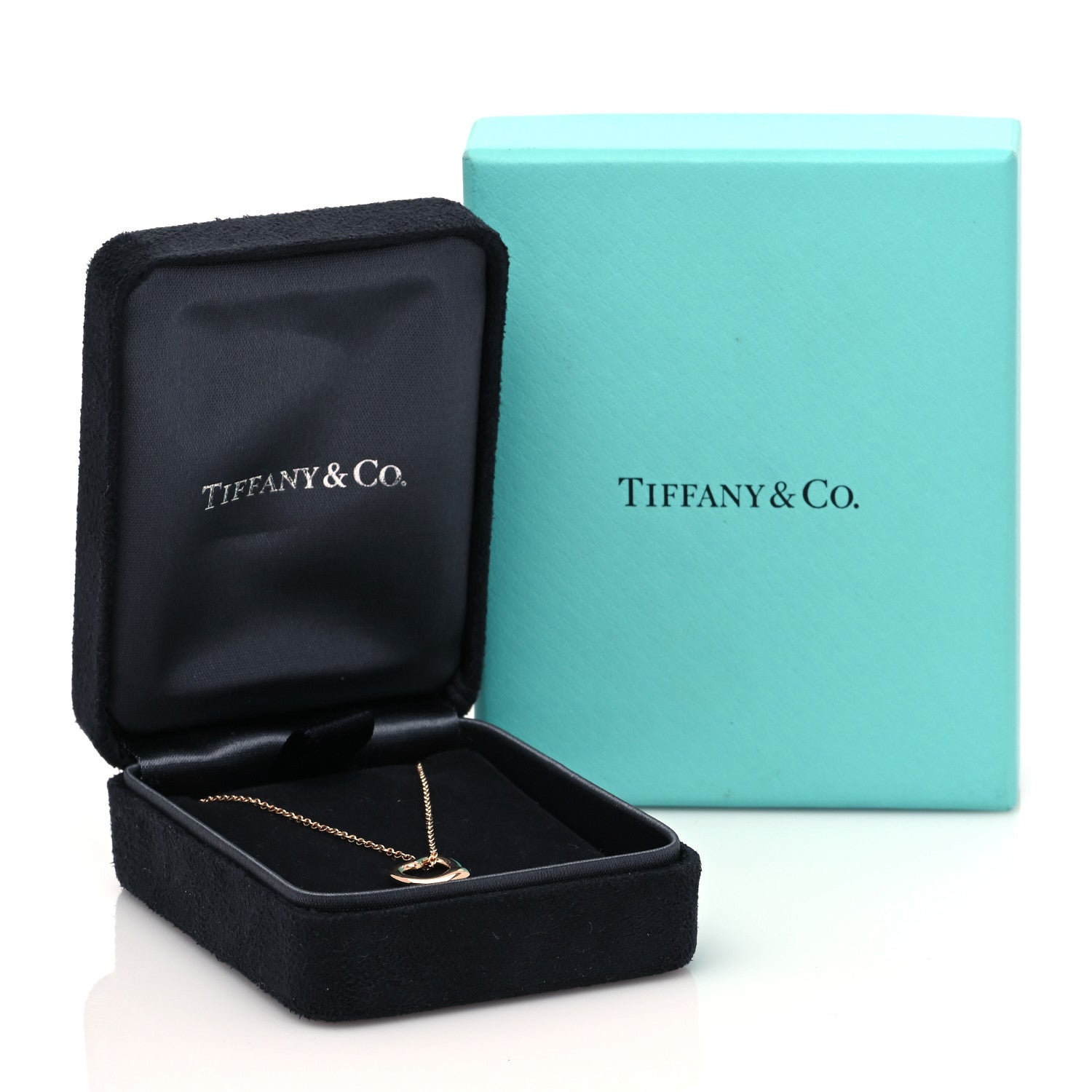Tiffany 18K Rose Gold Diamond 11mm Elsa Peretti Open Heart Pendant Necklace 5 of 5