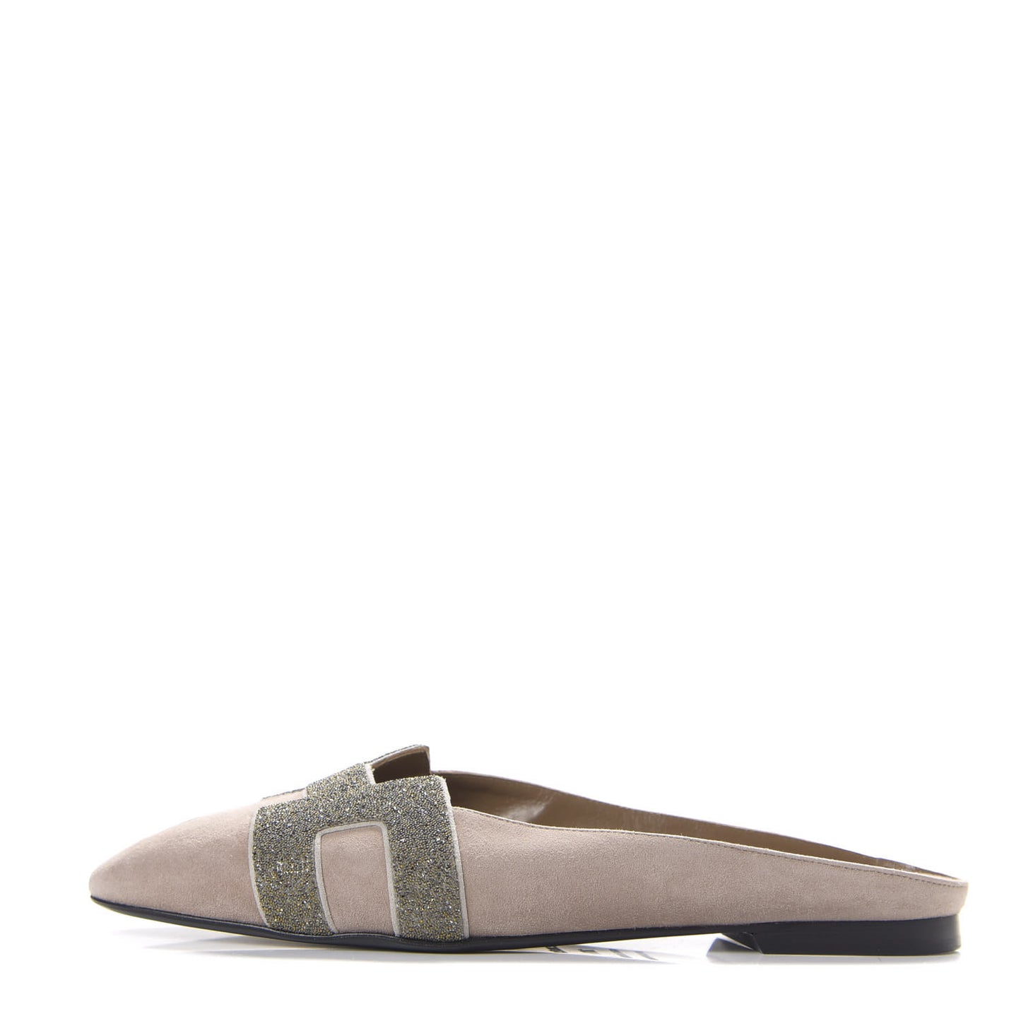 Suede Goatskin Crystal Roxane Mules 36.5 Champagne Rose Grey