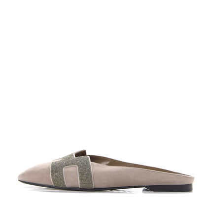 Hermes Suede Goatskin Crystal Roxane Mules 36.5 Champagne Rose Grey 1 of 7