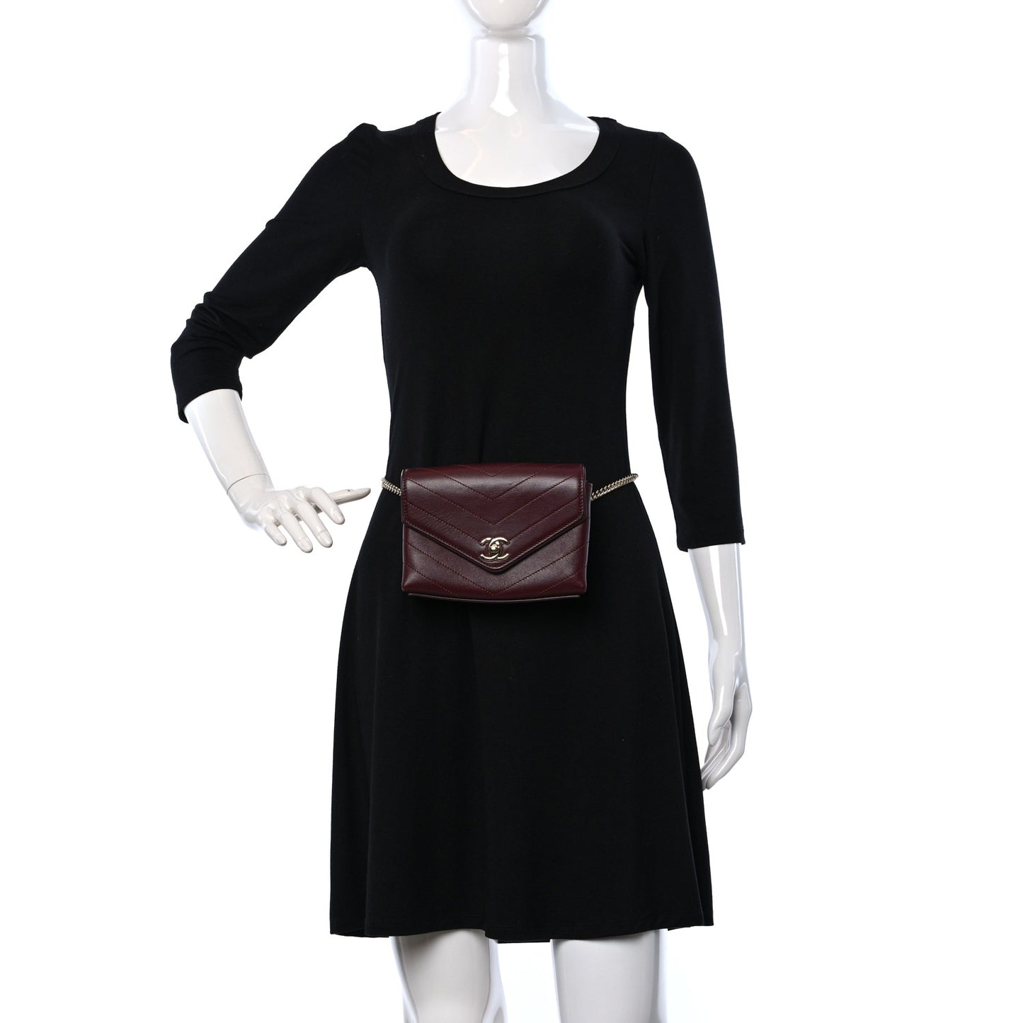 Calfskin Chevron Stitched Coco Waist Bag Dark Red