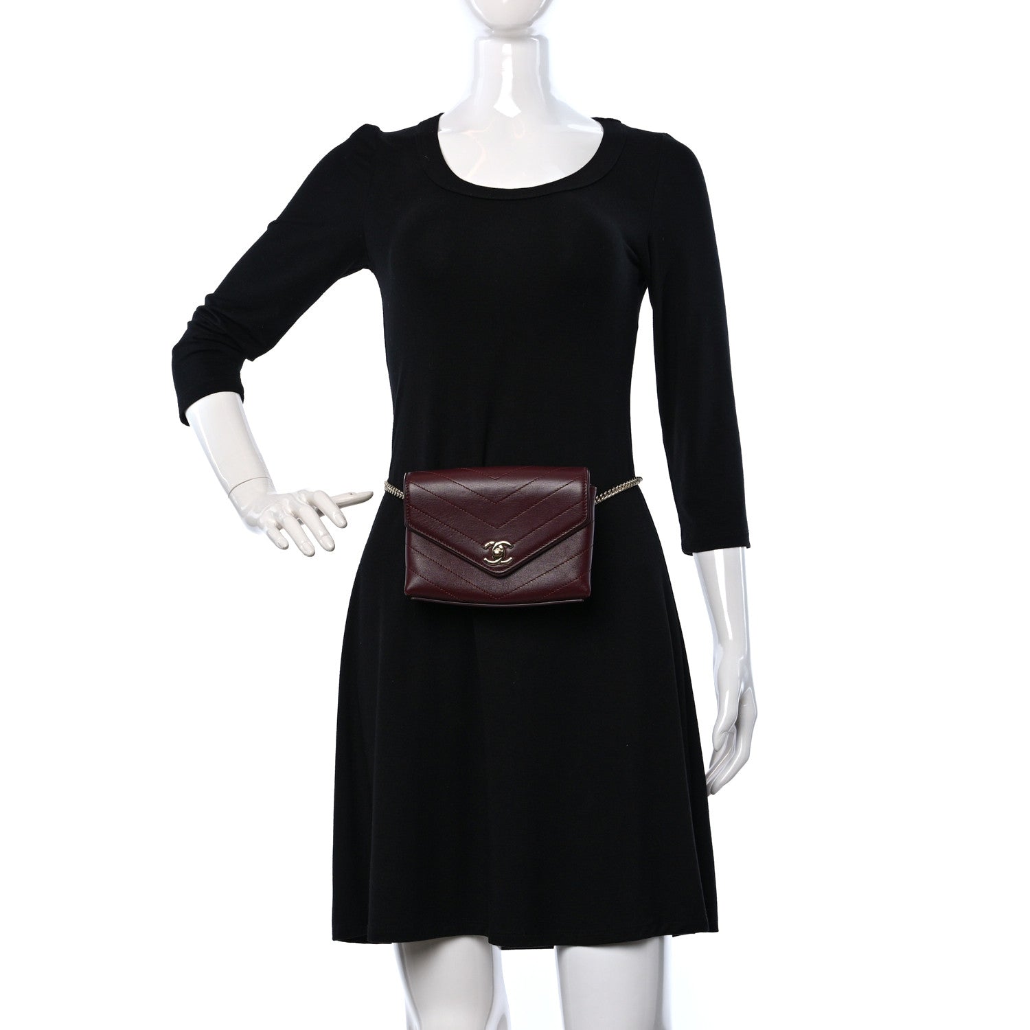 Chanel Calfskin Chevron Stitched Coco Waist Bag Dark Red 2 of 9