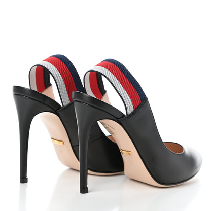Gucci Malaga Kid Web Sylvie High Heel Slingback Pumps 36 Black 4 of 8