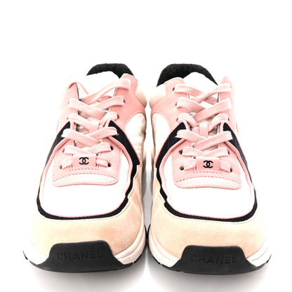 Chanel Nylon Lambskin Suede Calfskin CC Sneakers 40 Pink White Black 3 of 10