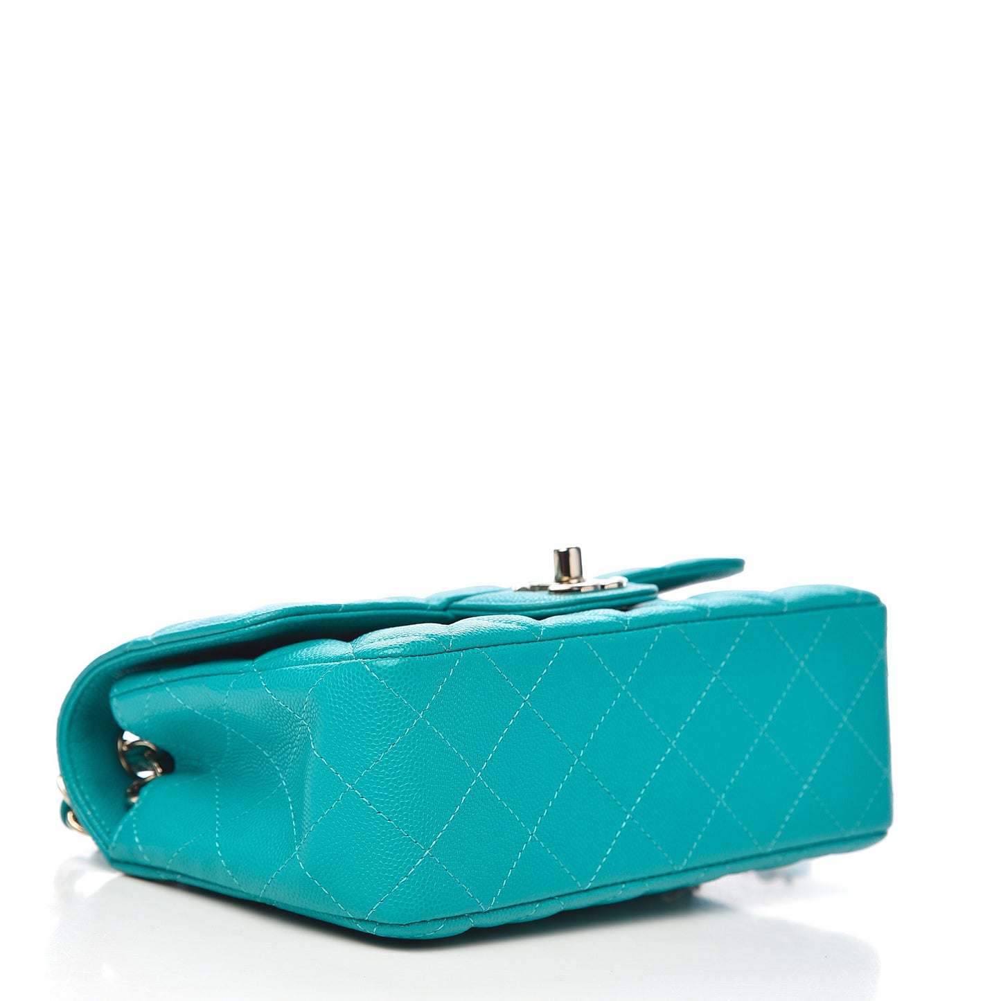 Caviar Quilted Mini Rectangular Flap Turquoise