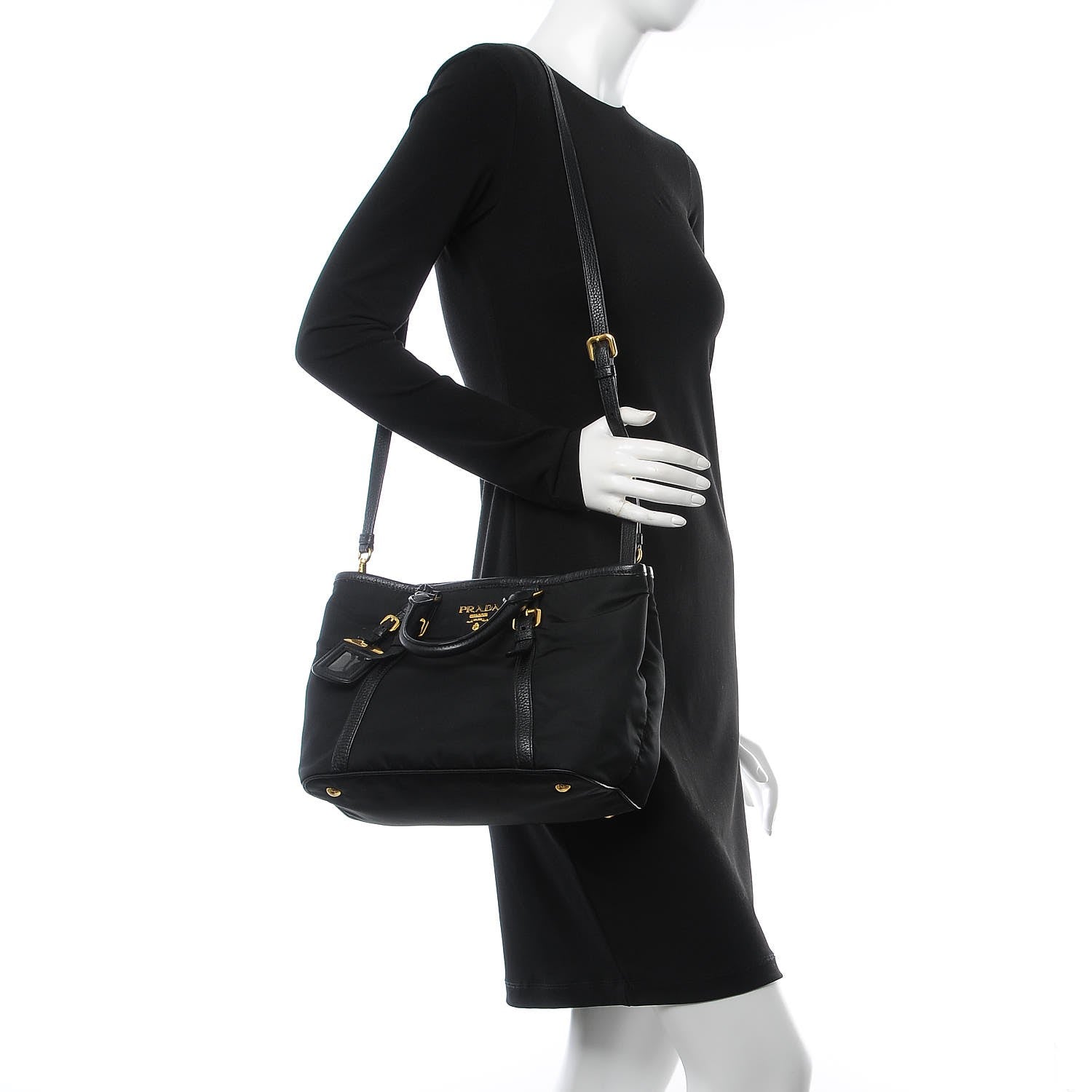 Prada Tessuto Nylon Vitello Daino Tote Black 2 of 9