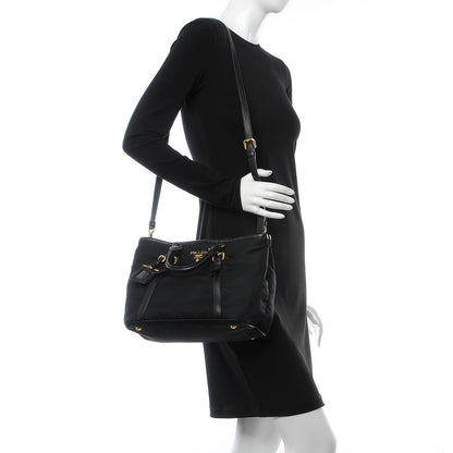 Prada Tessuto Nylon Vitello Daino Tote Black 2 of 9