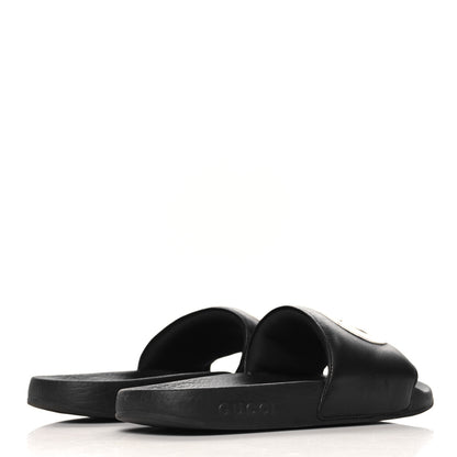 Gucci Nappa Miro Soft Calfskin Womens Interlocking G Slide Sandals 37 Black White 5 of 7