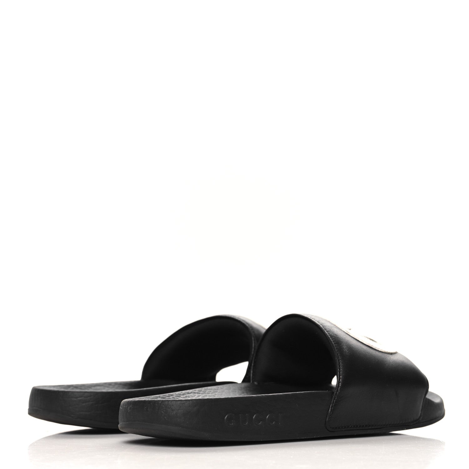 Gucci Nappa Miro Soft Calfskin Womens Interlocking G Slide Sandals 37 Black White 5 of 7