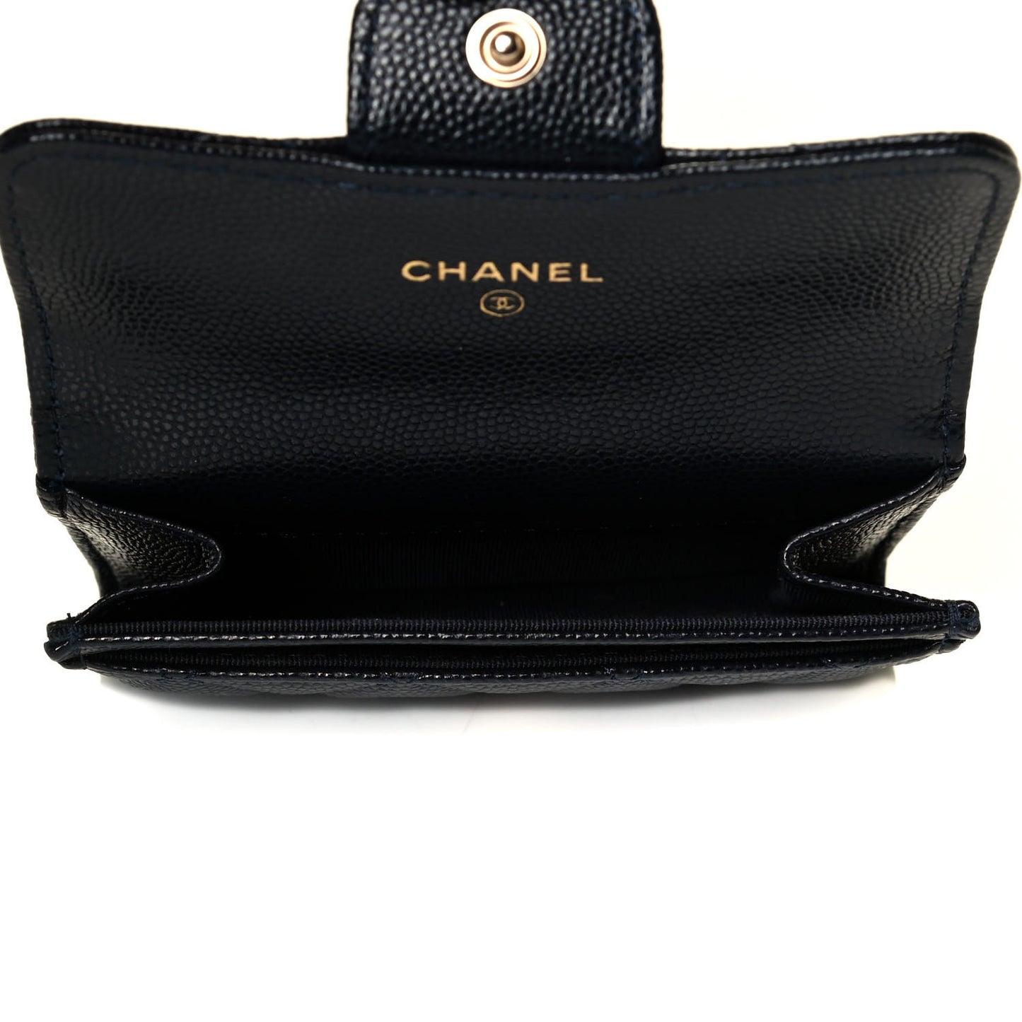 Caviar Quilted Flap Card Holder Wallet Navy Blue