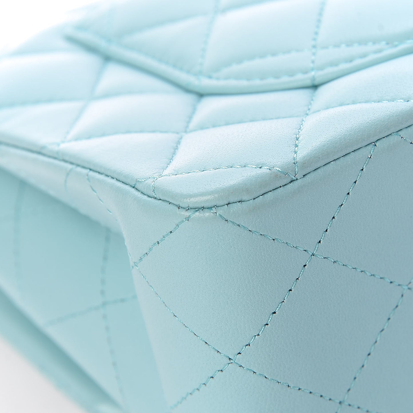 Lambskin Quilted Small Double Flap Light Blue