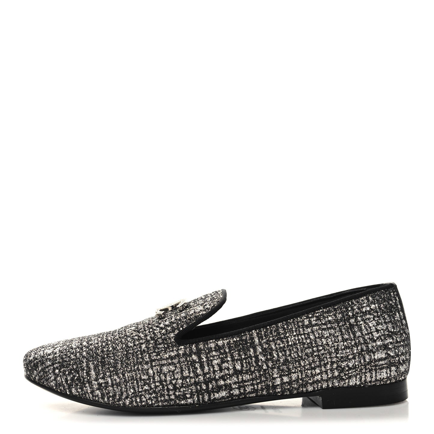 Fantasy Fabric Grosgrain CC Mocassin Loafers 36.5 Silver Black