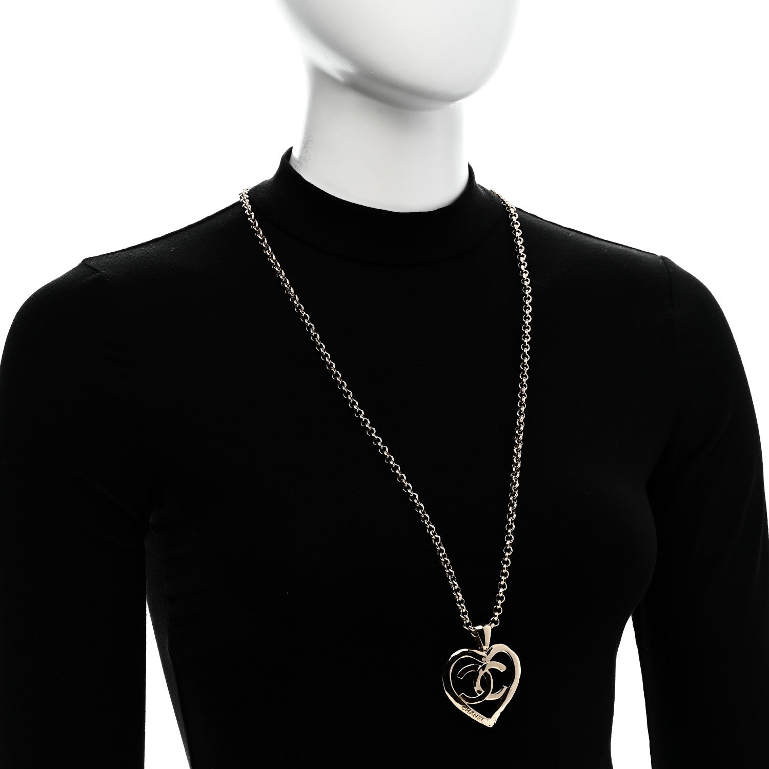 Chanel CC Heart Chain Pendant Necklace Gold 2 of 6