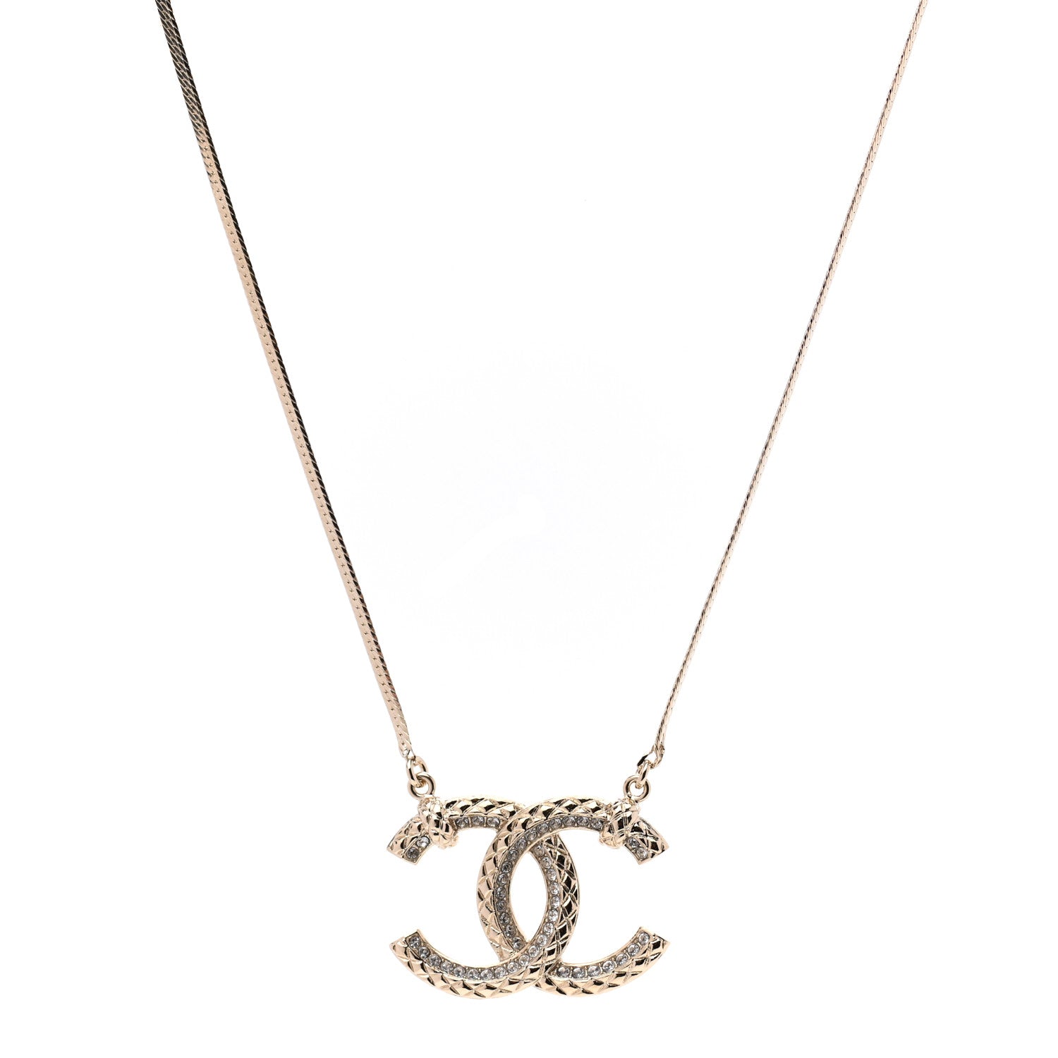 Chanel Crystal Textured CC Pendant Necklace Gold 1 of 7