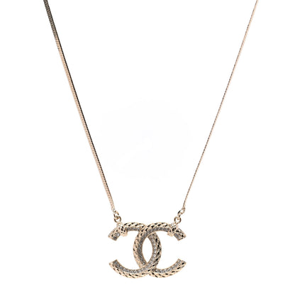 Chanel Crystal Textured CC Pendant Necklace Gold 1 of 7