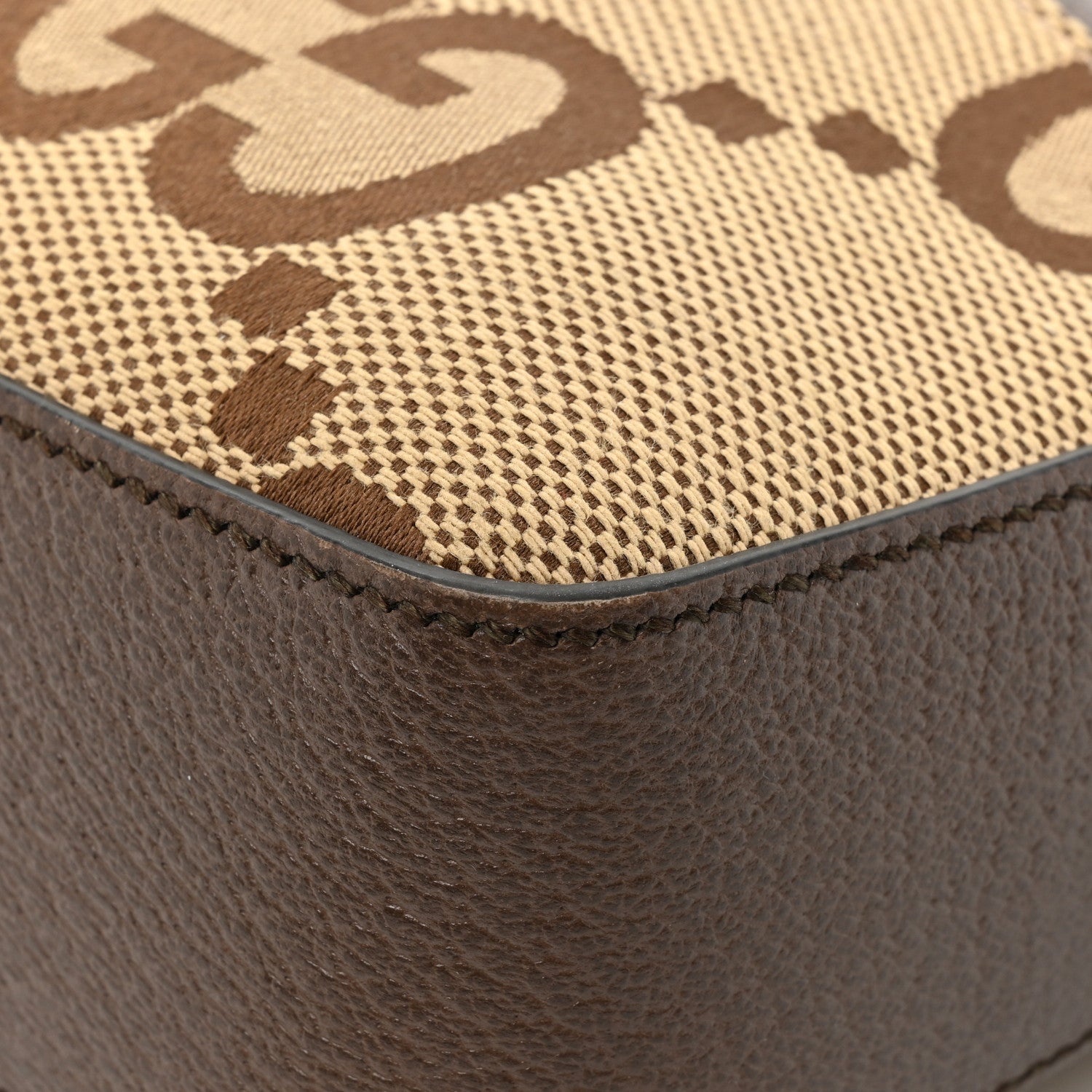 Gucci Monogram Jumbo GG Textured Dollar Calfskin Web Messenger Shoulder Bag Camel Ebony New Acero 12 of 15