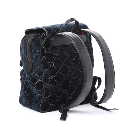 Gucci Velvet GG Monogram Textured Calfskin Web Small Double Buckle Backpack Blue Beige Black 2 of 12