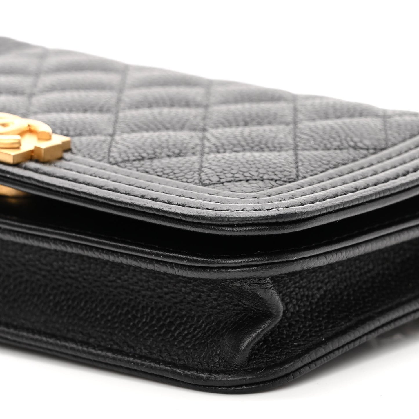Caviar Quilted Boy Clutch With Chain Black