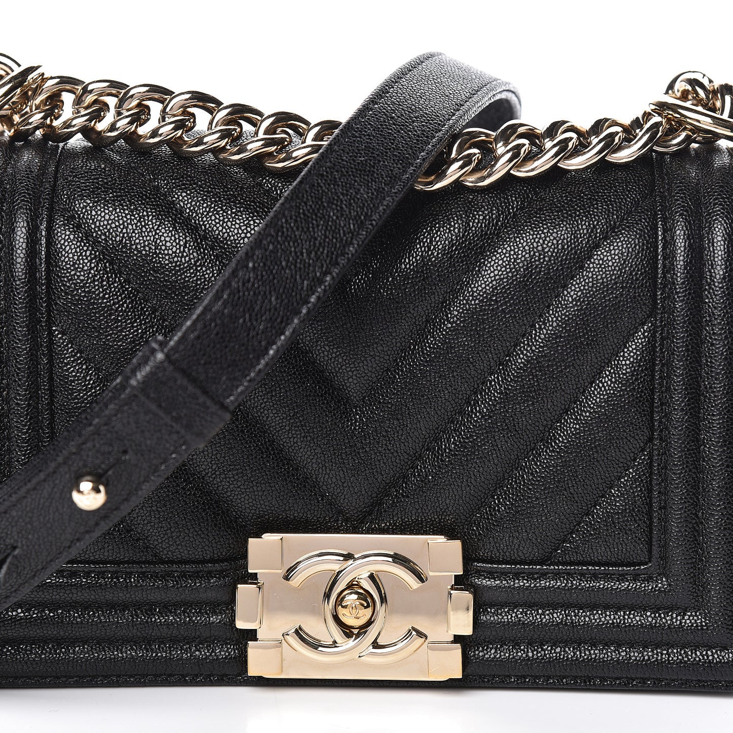 Caviar Chevron Quilted Small Boy Flap Black