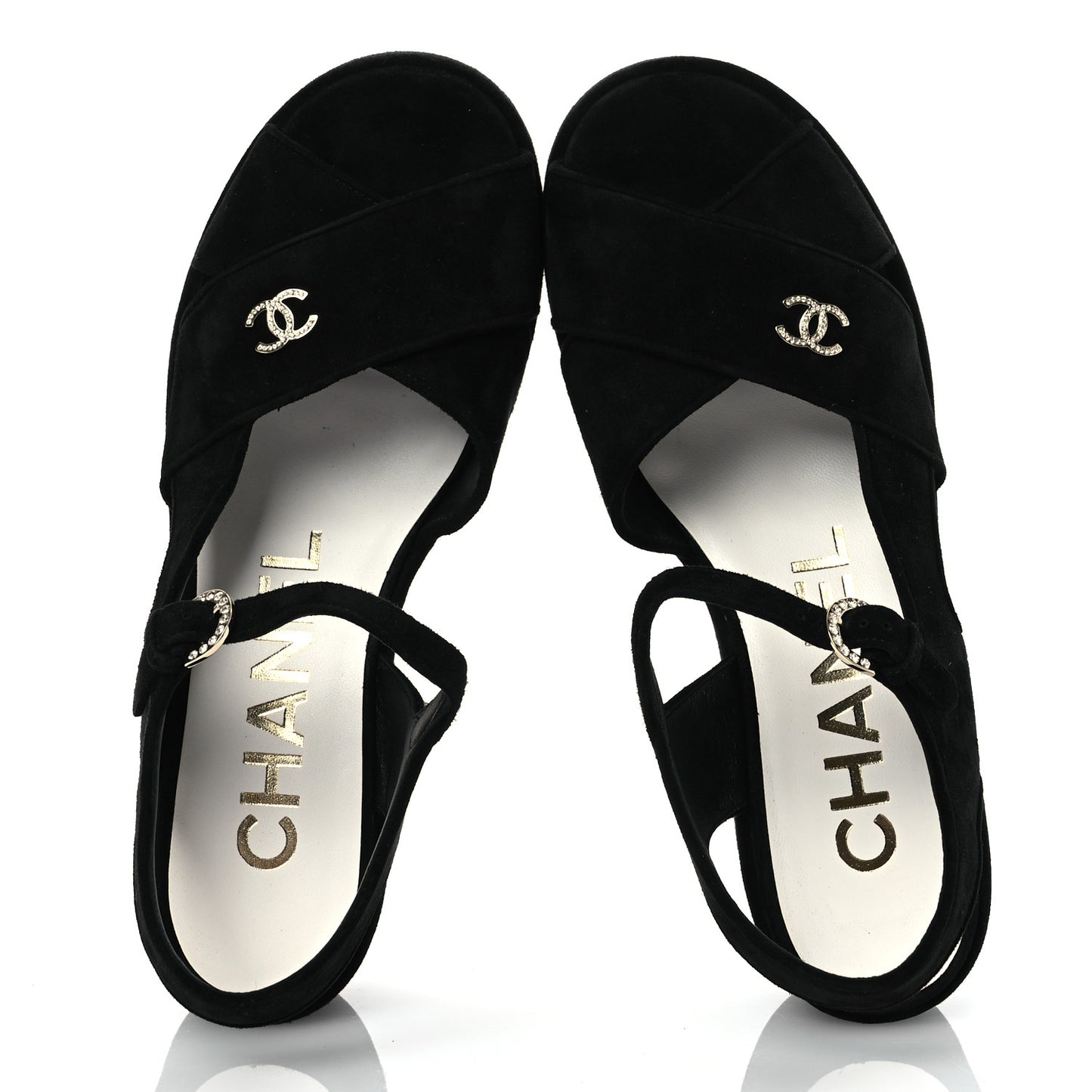 Suede Calfskin Peep Toe Wedge Sandals 40.5 Black
