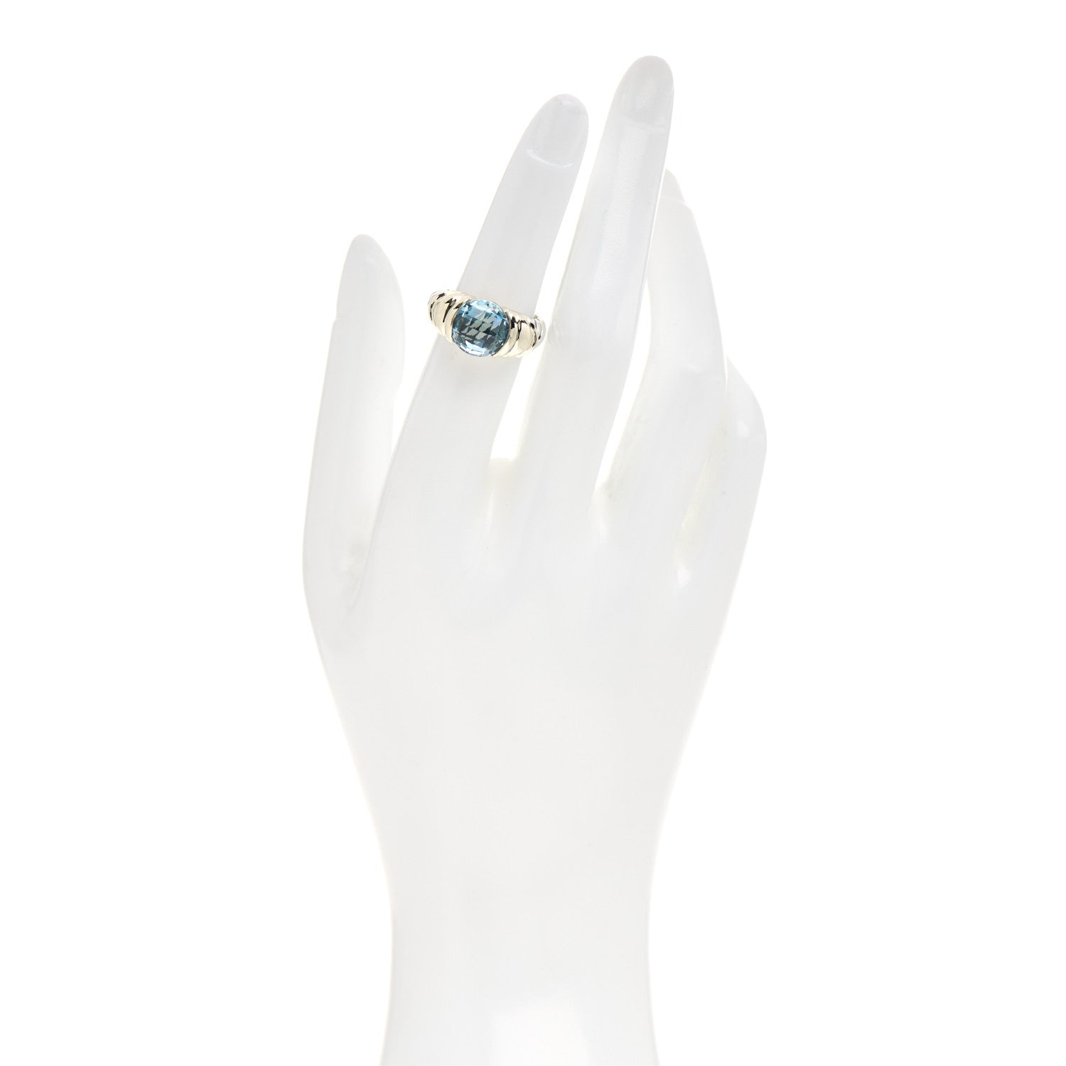 David Yurman Sterling Silver 14K Yellow Gold Blue Topaz Cable Capri Ring 51 5.75 2 of 5