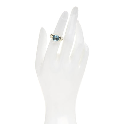 David Yurman Sterling Silver 14K Yellow Gold Blue Topaz Cable Capri Ring 51 5.75 2 of 5
