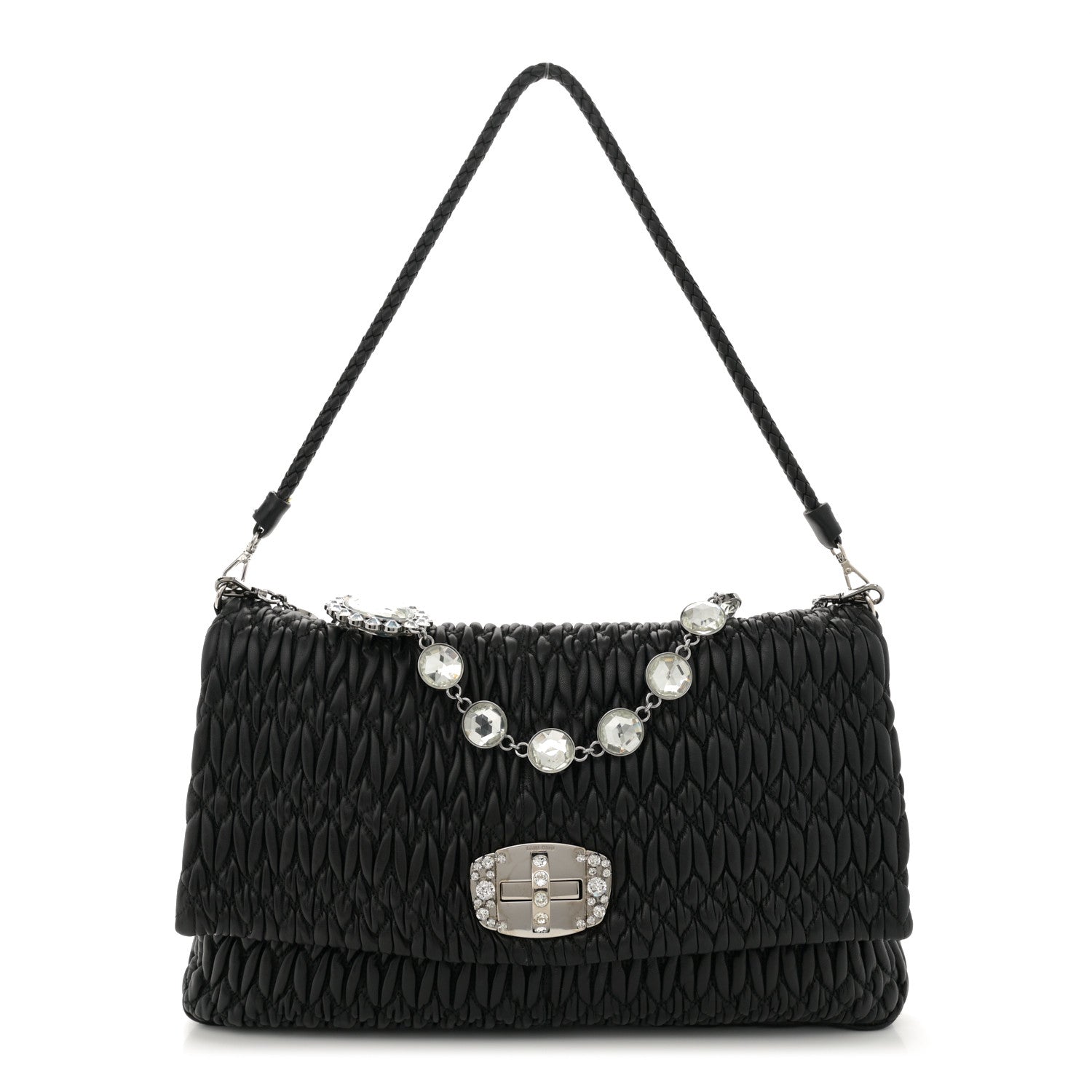 Miu Miu Nappa Matelasse Crystal Flap Clutch Black 1 of 12