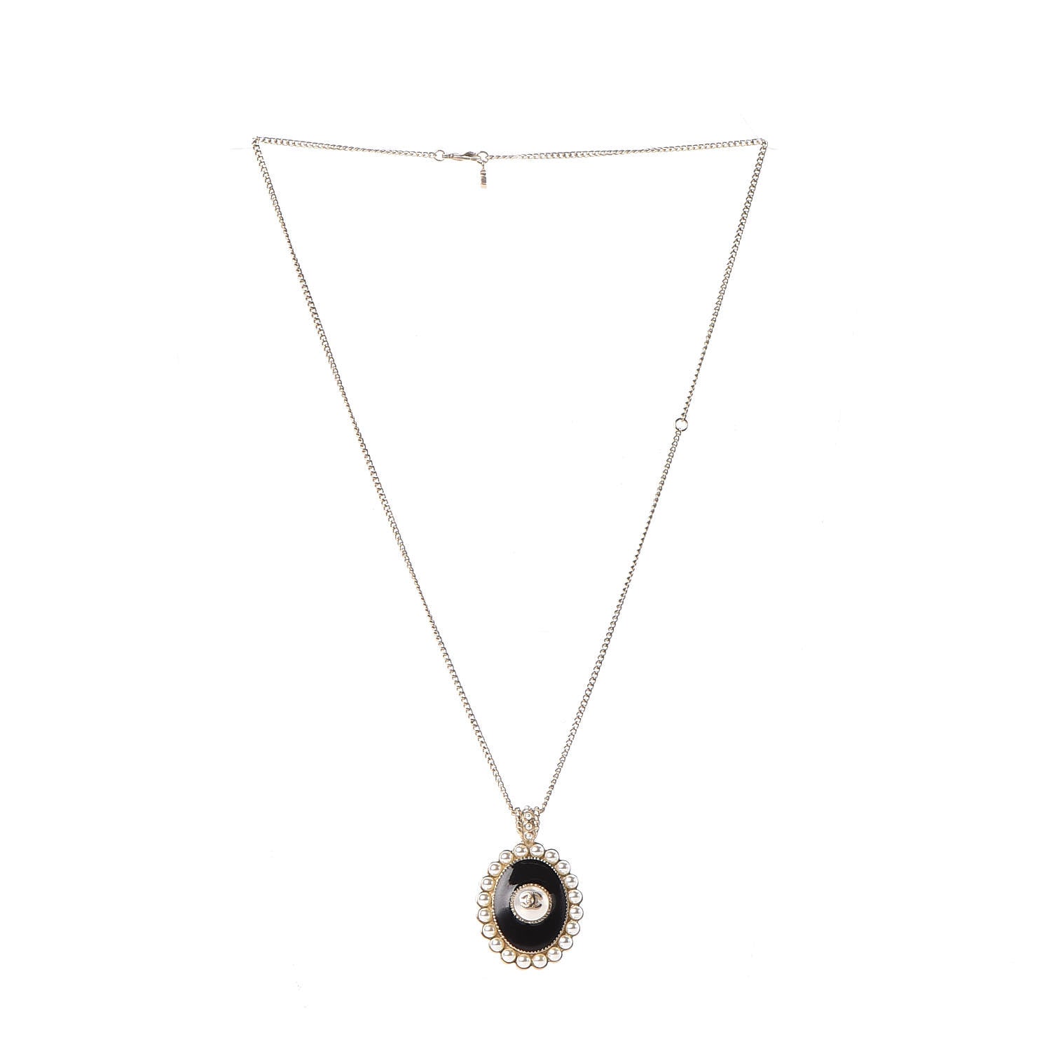 Chanel Gripoix Poured Glass Pearl CC Pendant Necklace Black Light Gold 3 of 5