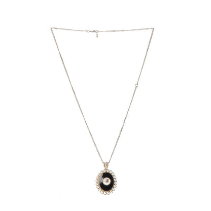 Chanel Gripoix Poured Glass Pearl CC Pendant Necklace Black Light Gold 3 of 5
