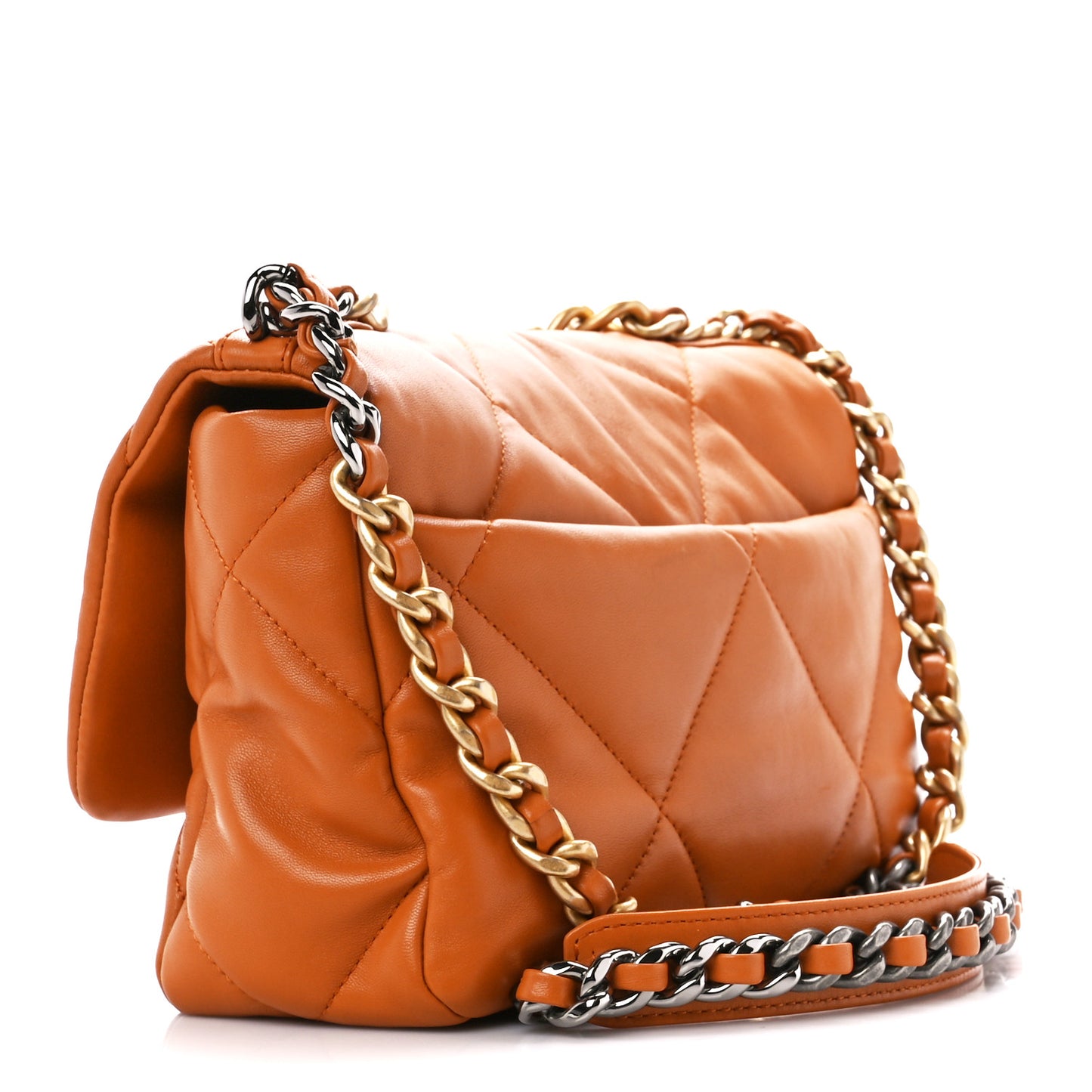 Lambskin Quilted Medium Chanel 19 Flap Light Brown