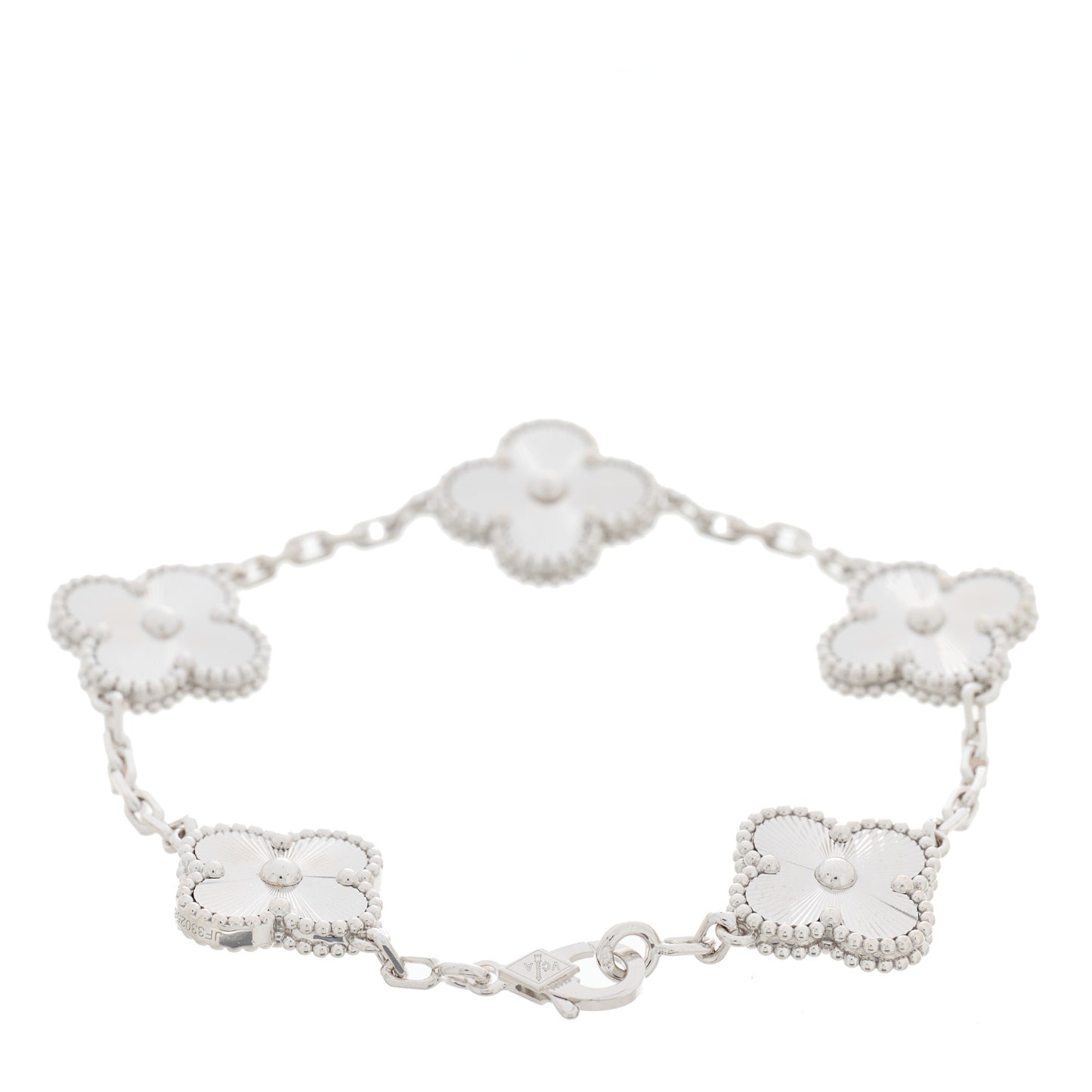18K White Gold 5 Motifs Guilloche Vintage Alhambra Bracelet