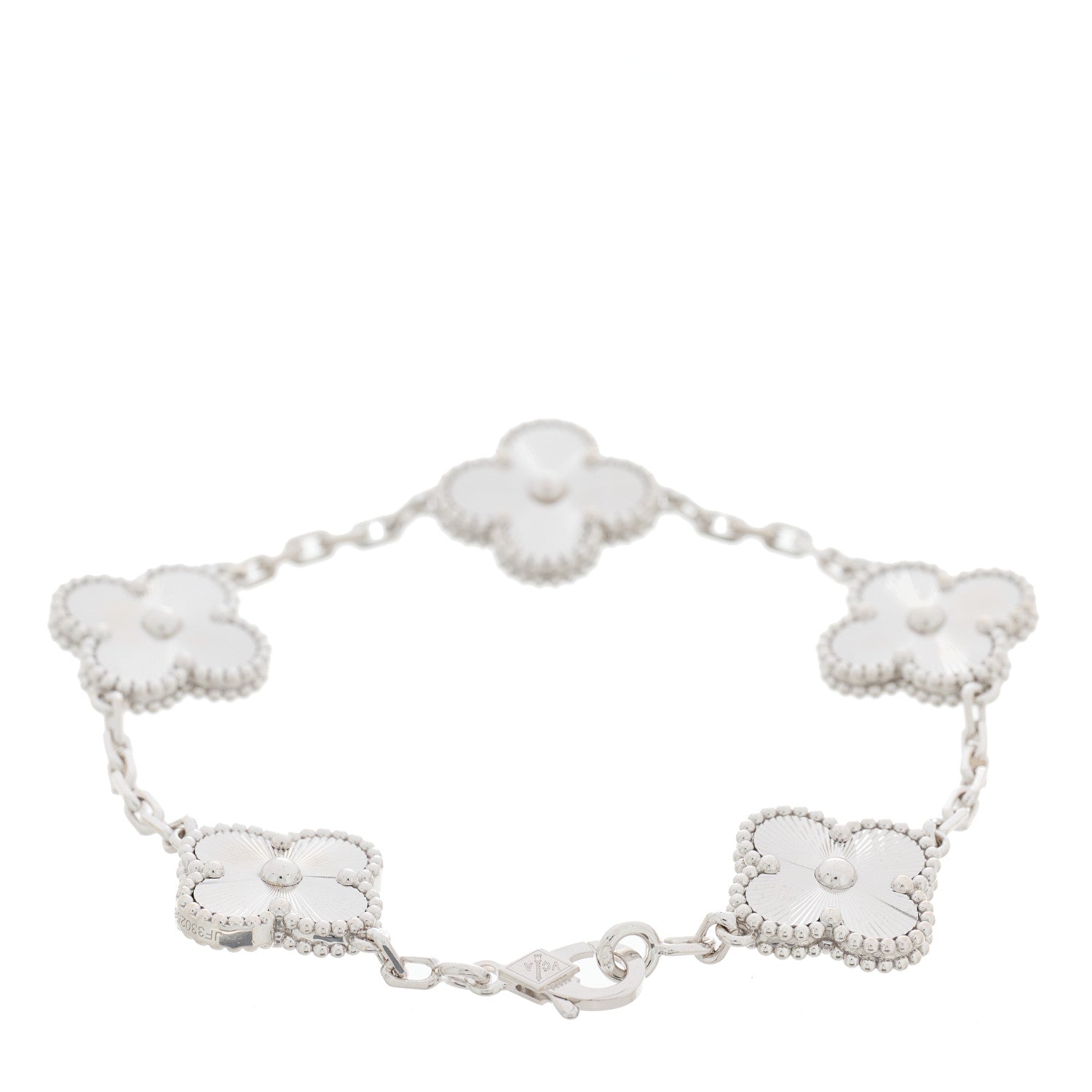 Van Cleef & Arpels 18K White Gold 5 Motifs Guilloche Vintage Alhambra Bracelet 2 of 4
