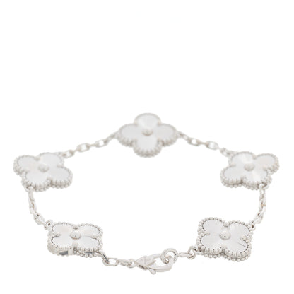 Van Cleef & Arpels 18K White Gold 5 Motifs Guilloche Vintage Alhambra Bracelet 2 of 4