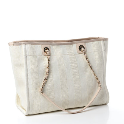Chanel Straw Raffia Calfskin Striped Small Deauville Tote Beige 3 of 11